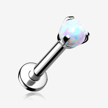 Implant Grade Titanium Internally Threaded Fire Opal Ball Claw Prong Set Labret-White Opal